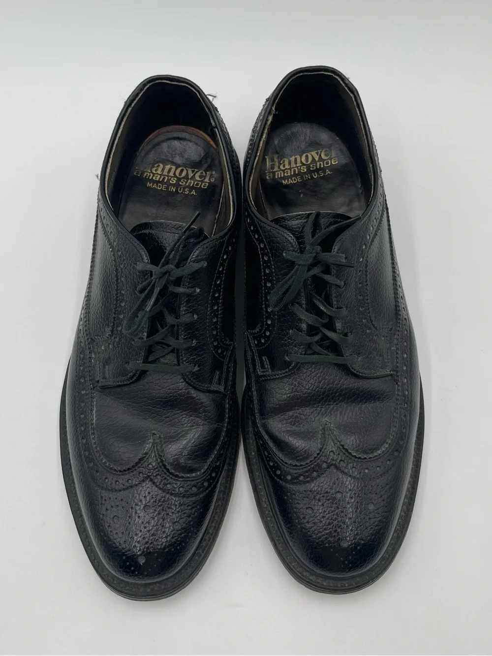 VTG Hanover Mens Longwing Wingtip Brogue Derby Oxford Dress Shoes Size 8.5 Black